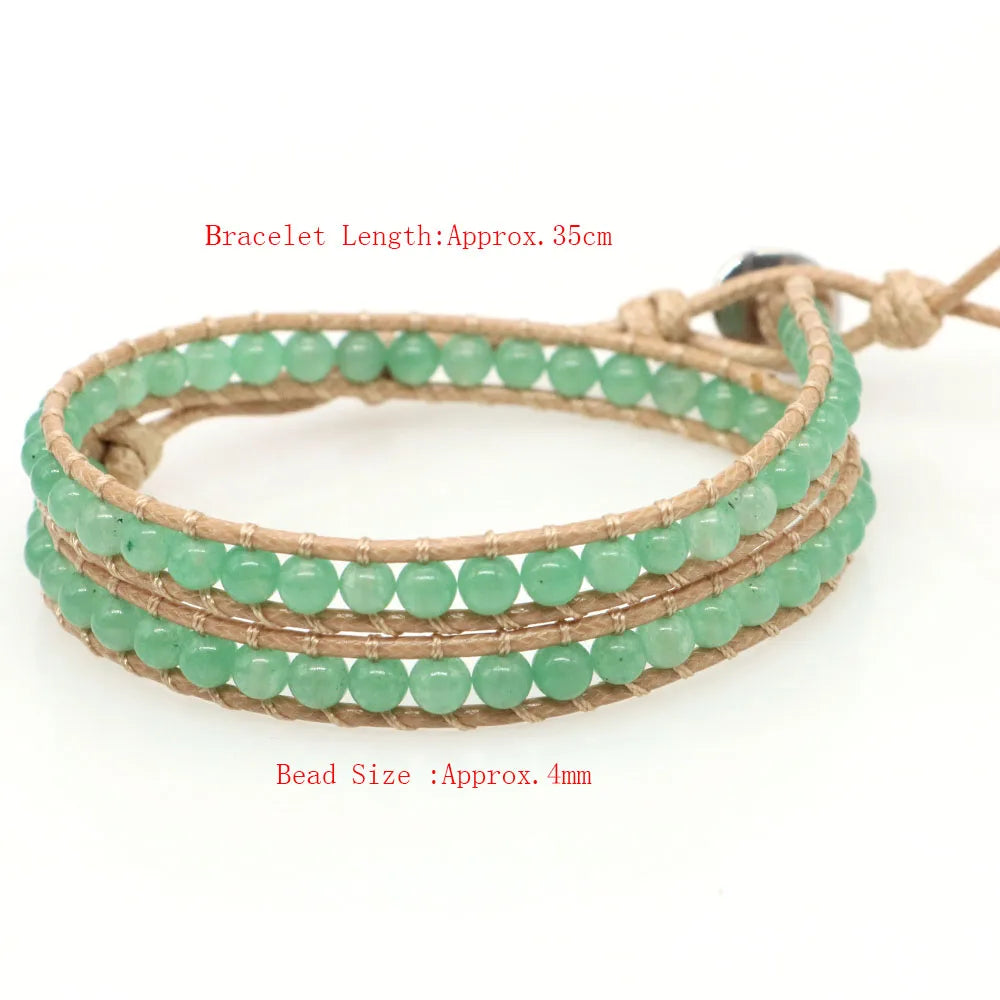 Bohemian Wrap Beads Bracelet For Women Men Natural Stone Turquoise 2 Strands Multilayer Leather Rope Woven Yoga Bangles Jewelry