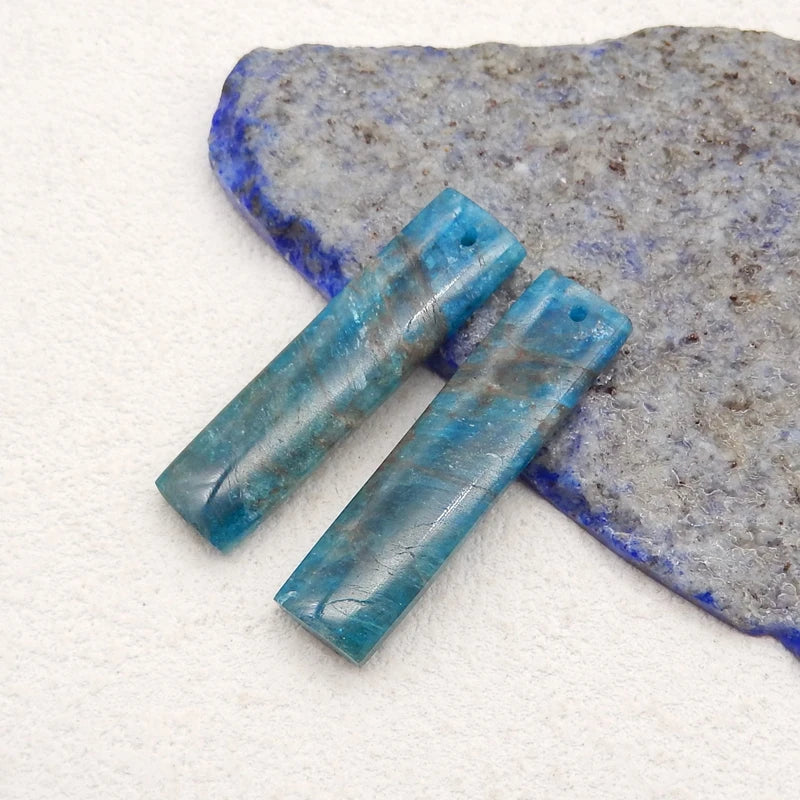 Brincos de cristal de apatita azul de pedra natural contas para fazer joias brincos de pedra para mulheres 35x9x4mm 7g