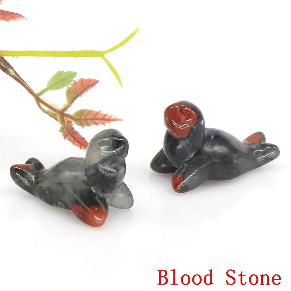 1.6" Sea Lion Statue  Obsidian ; Agate Crystal Carved Figurine for Reiki Healing  Home Decor