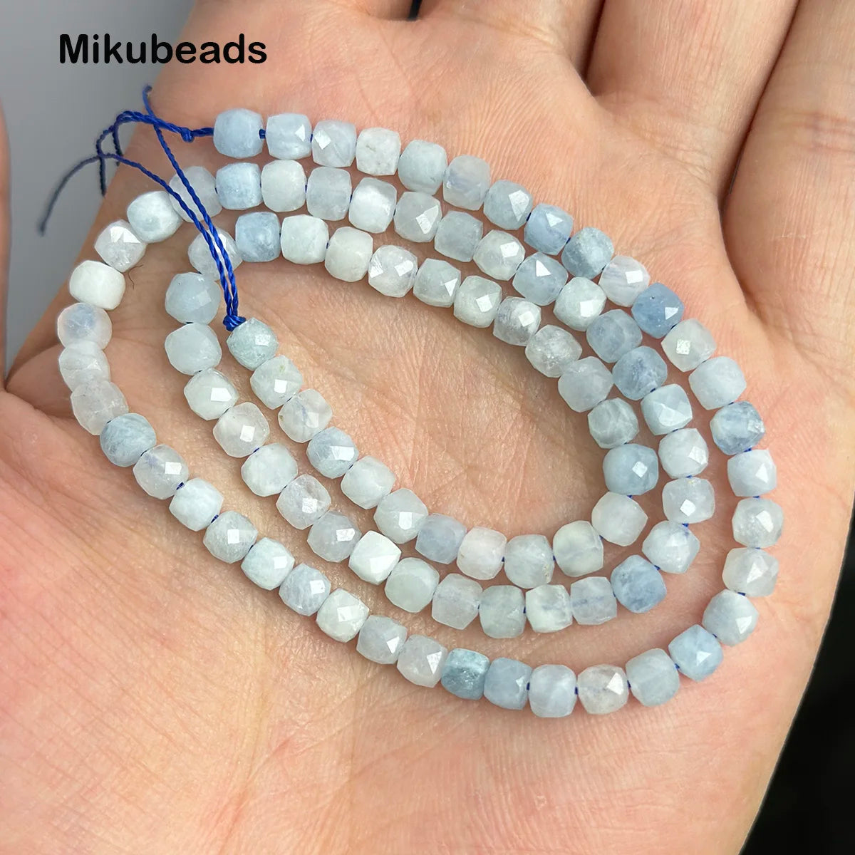 Wholesale Natural 8mm Aquamarine Faceted Square Loose Beads For Jewelry Making DIY Bracelets Necklace Mikubeads