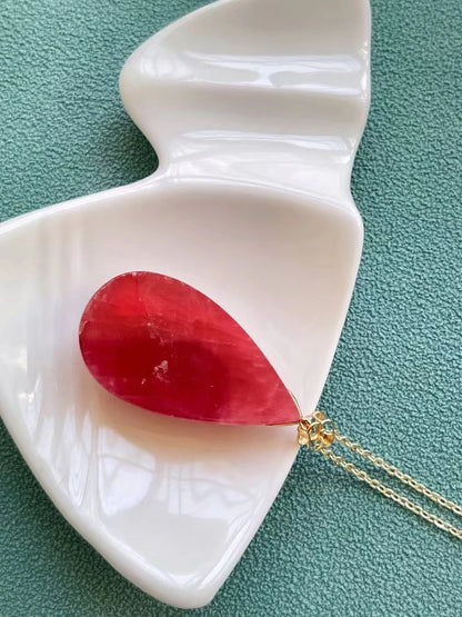 Natural Red Rhodonite Pendant Necklace Jewelry Gemstone 32*18mm Women Men Water Drop 18K Gold Rose Rhodonite Fashion AAAAAA