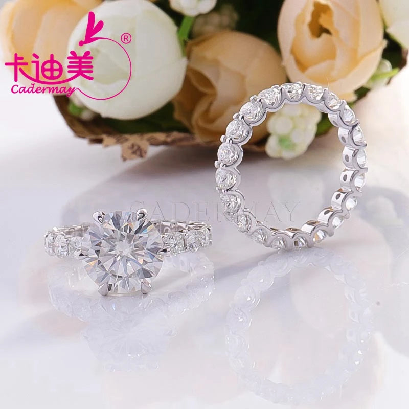 CADERMAY High Quality Silver 925 2MM 3MM Full Eternity Diamond Engagement D VVS Moissanite Ring Wedding Bands For Women