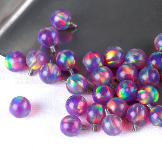 Screw in Piercing Woman Jewelry Synthetic Jelly Opal Purple Beads Ear Lip Piercing OP541-OP550