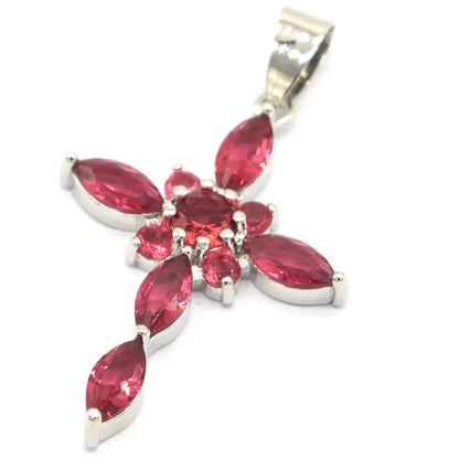 Buy 3 Get 1 Free 42x24mm 3.6g Cross Pink Raspberry Rhodolite Garnet Swiss Blue Topaz Women Daily Wear Silver Pendant