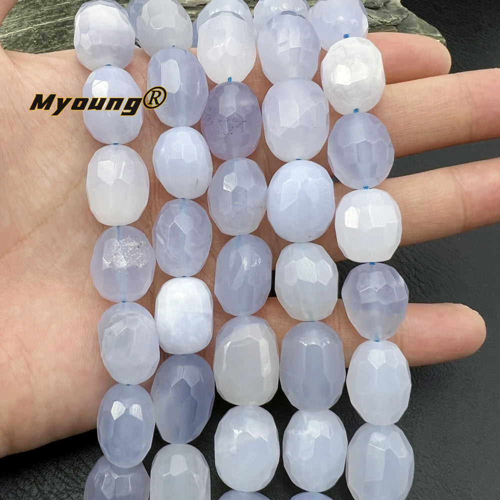 Large Faceted Natural Azurlites Blue Chalcedony Cutting Nugget Beads For DIY Jewelry Making MY240125