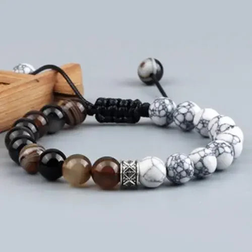 Charm Natural Stone Beads Bracelet 6mm Howlite Tiger Eye Lava Onyx Strand Bracelets Handmade Couple Bangles Friendship Jewelry