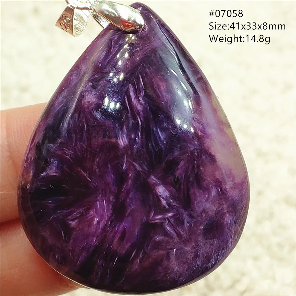 Natural Purple Charoite Water Drop Gemstone Pendant Women Men Charoite Bead Best Necklace Jewelry 925 Sterling Silver AAAAAA