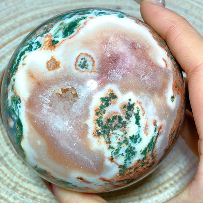 Natural Crystals Carnelian Moss Agate Sphere Druzy Geode Home Decorations Polished Room Decor Energy Gift Mineral Ore