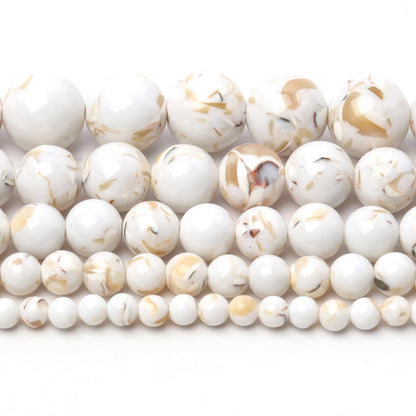 Wholesale AA White Natural Shell Howlite Turquoise Bead Trochus Round Smooth Loose Beads For Jewelry Making Diy Bracelets 15''