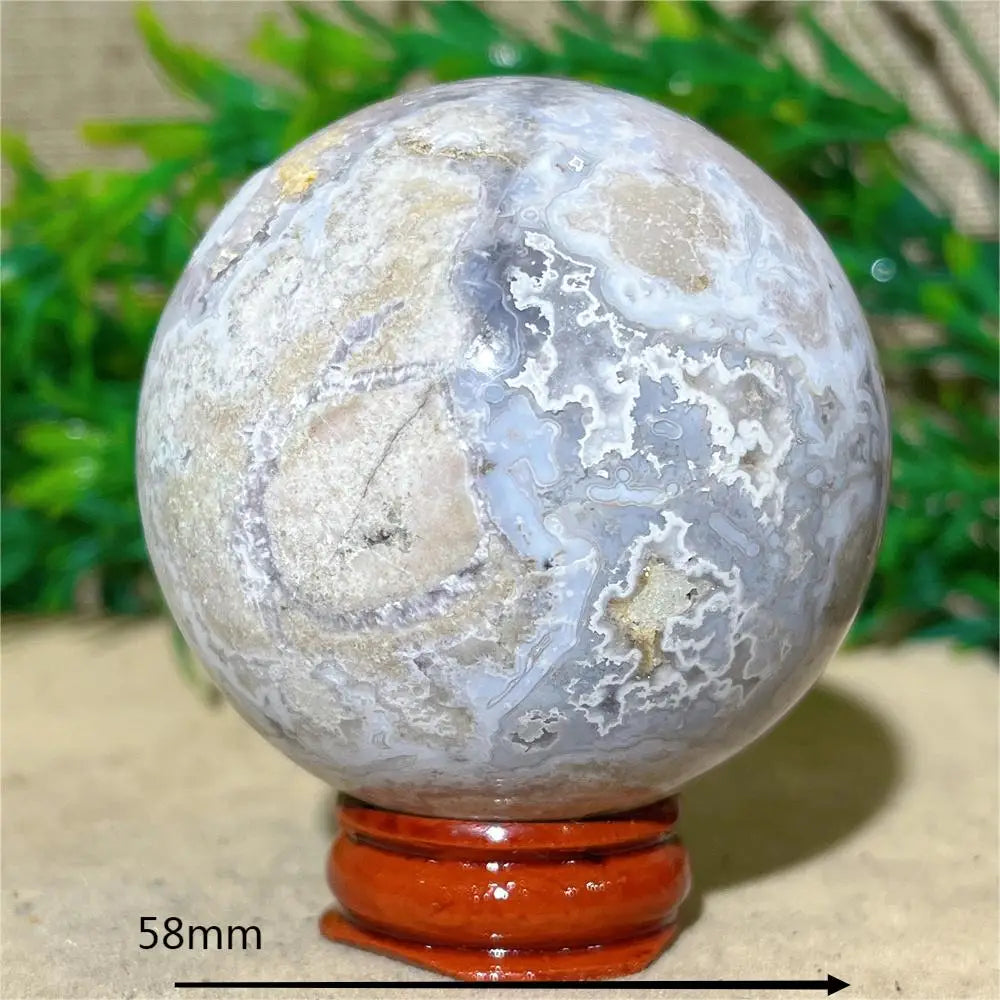 Esfera de Ágata de Flor Roxa Bola de Cristal Natural Drusa Mineral Pedras Preciosas Minerais Ornamentos Espirituais Decoração para Casa + Suporte