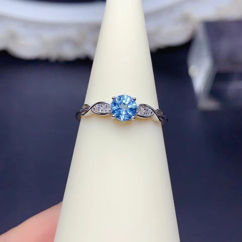 Hotsale Natural Blue Topaz Ring for Daily Wear 5mm 0.5ct Topaz Silver Ring Keep Shining 3 Layers 18K Gold Plated Jewelry