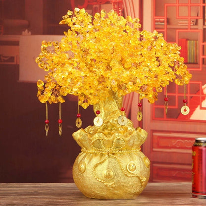 Grande Árvore da Sorte Criativa de Cristal Amarelo Citrino Chinês Feng Shui Árvore da Sorte do Dinheiro Árvore da Fortuna para Enfeite de Mesa Decoração de Casa