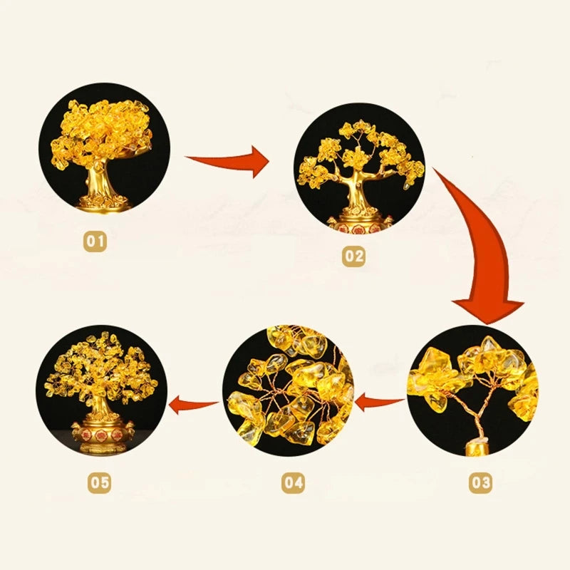 Grande Árvore da Sorte Criativa de Cristal Amarelo Citrino Chinês Feng Shui Árvore da Sorte do Dinheiro Árvore da Fortuna para Enfeite de Mesa Decoração de Casa