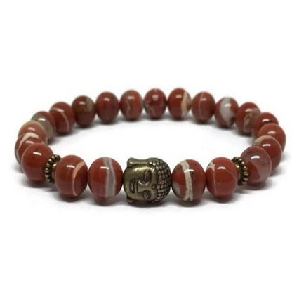 8mm Rhodochrosite Buddhist Bead Bracelet Cuff Wear Karma Unique Beaded Classic Teens Men