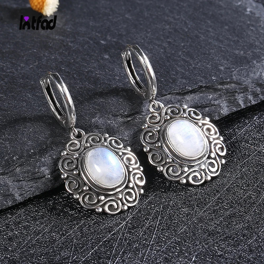 925 Sterling Silver Moonstone Drop Earrings for Women Oval Amethyst Charoite Earring Party Wedding Gift Jewelry Blue Sandstone