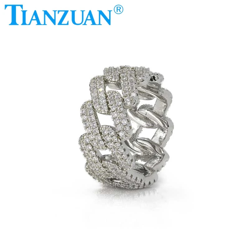 Trendy Hip Hop Rock Ring Luxury moissanite Cuban Chain Rings for Women Men Exquisite Gift Fine Jewelry