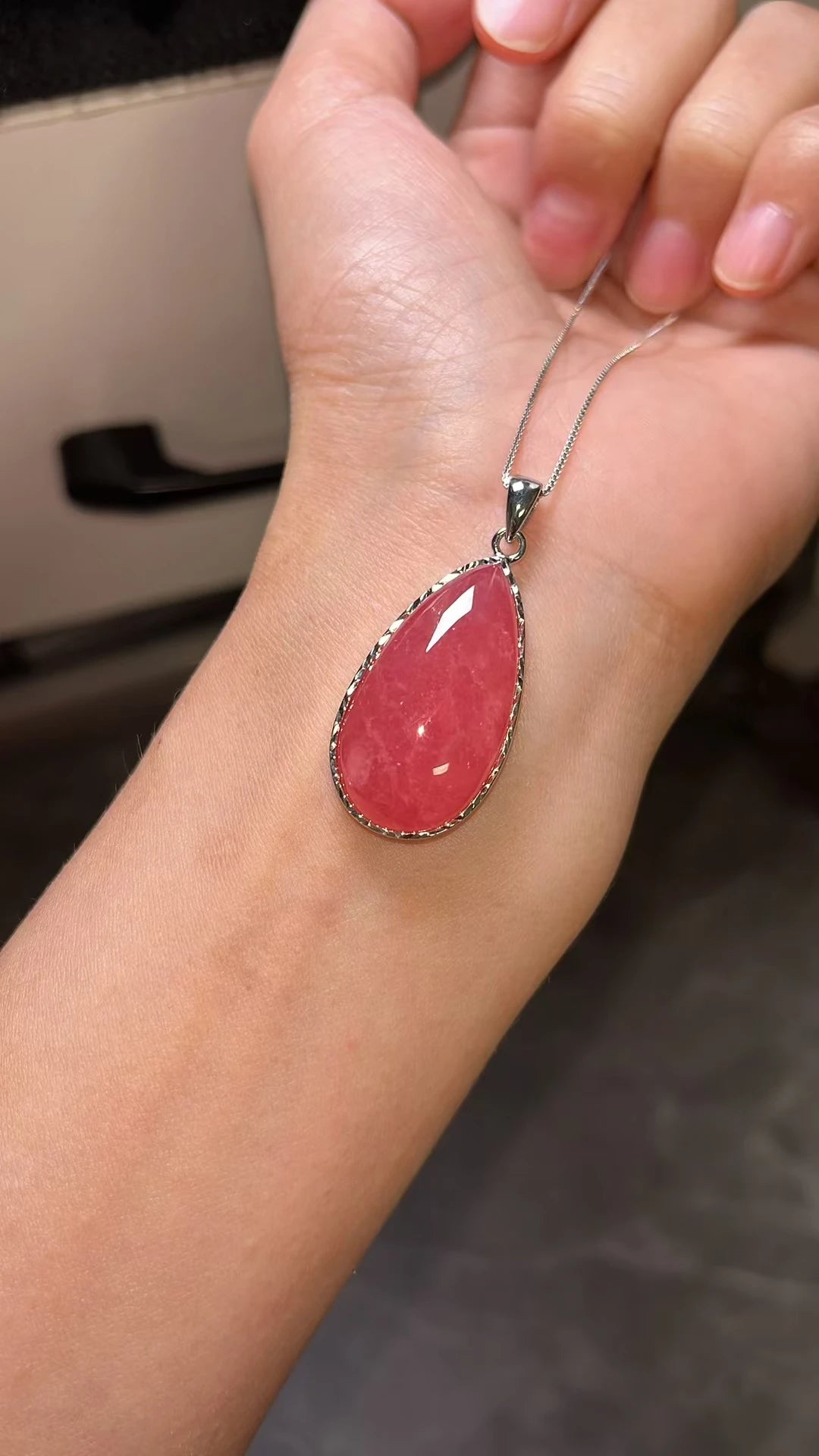 Natural Red Rhodochrosite Pendant Necklace Water Drop Jewewlry 33.6mm From Argentina Love Best Gift Women Men AAAAA