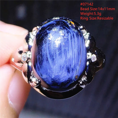 Natural Blue Pietersite Oval Adjustable Ring Women Jewelry Chatoyant Beads Namibia Jewelry Yellow Petersite Stone AAAAA