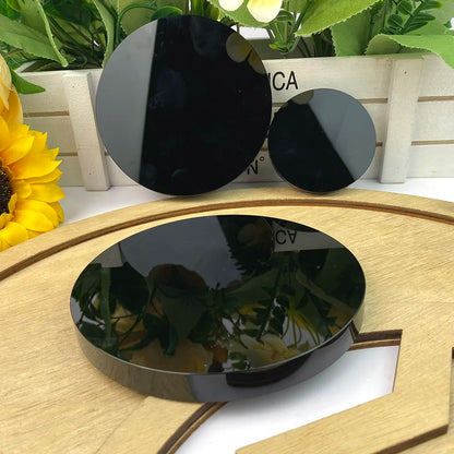 Natural Crystal Obsidian Divination Mirror Polished Round Plate Home Divination Witchcraft Fengshui Decor Gifts with Stand