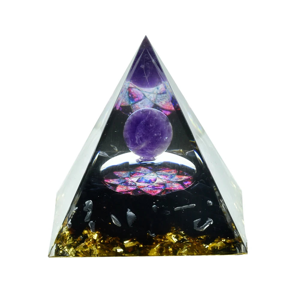 Natural Crystal Energy Generator Pyramid Peridot Amethyst Reiki Healing Crystal Chakra Resin Pyramid Meditation Tool Room Decor