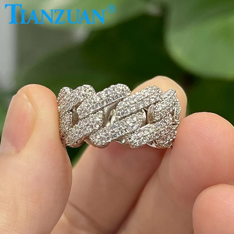 Trendy Hip Hop Rock Ring Luxury moissanite Cuban Chain Rings for Women Men Exquisite Gift Fine Jewelry