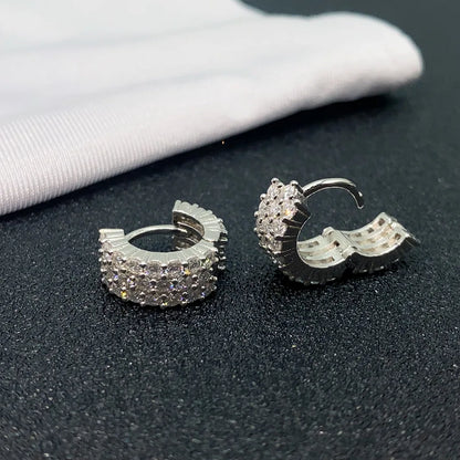 Pendientes de moissanita de 3 filas para mujer, con diamantes de imitación, probador de diamantes, joyería de hip hop, envío gratis