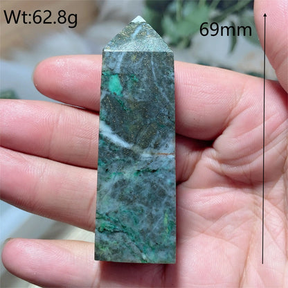 Natural Crystal Dioptase Tower Pyrite Healing Wholesale Gemstone Energy Polished Obelisk Precious Gift