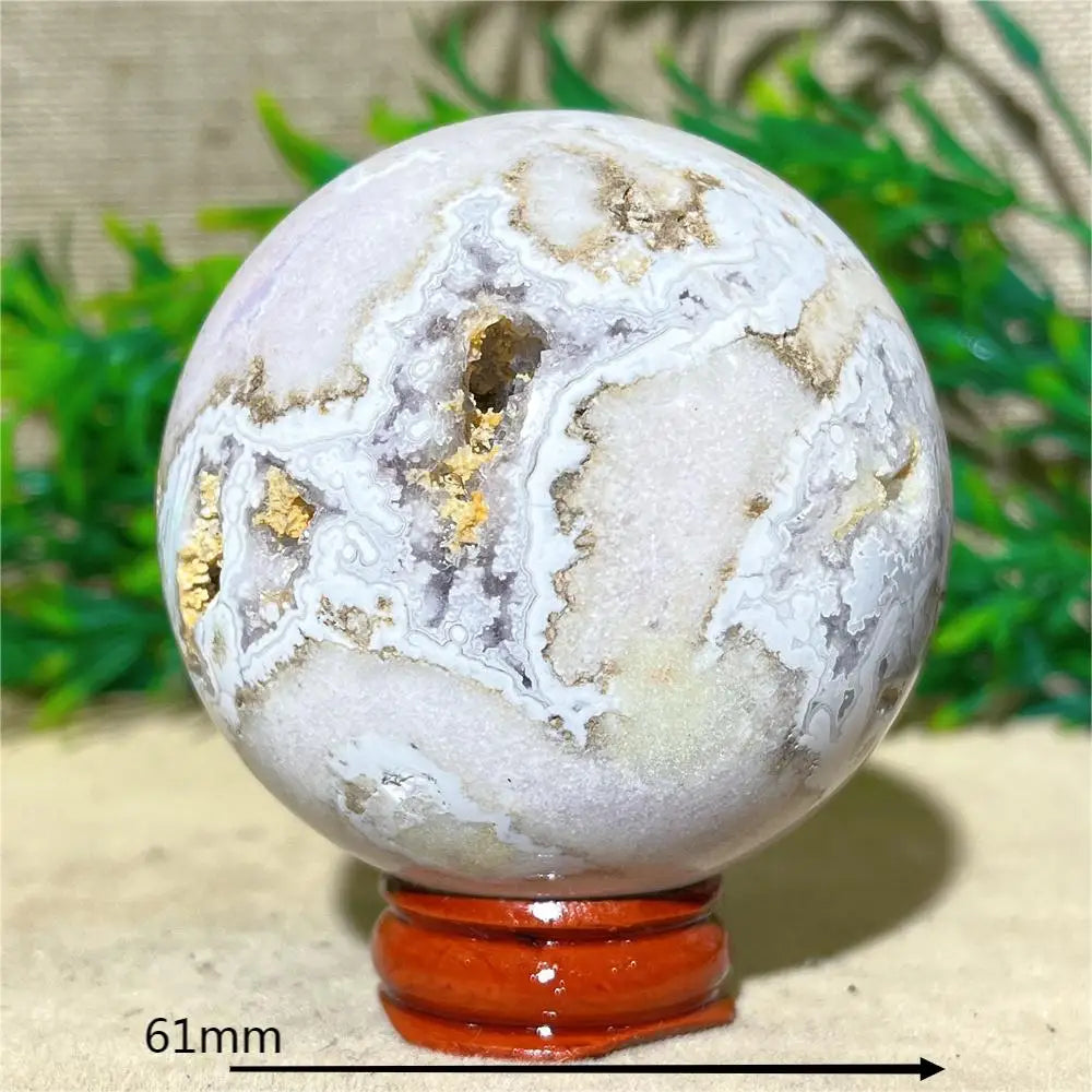 Esfera de Ágata de Flor Roxa Bola de Cristal Natural Drusa Mineral Pedras Preciosas Minerais Ornamentos Espirituais Decoração para Casa + Suporte