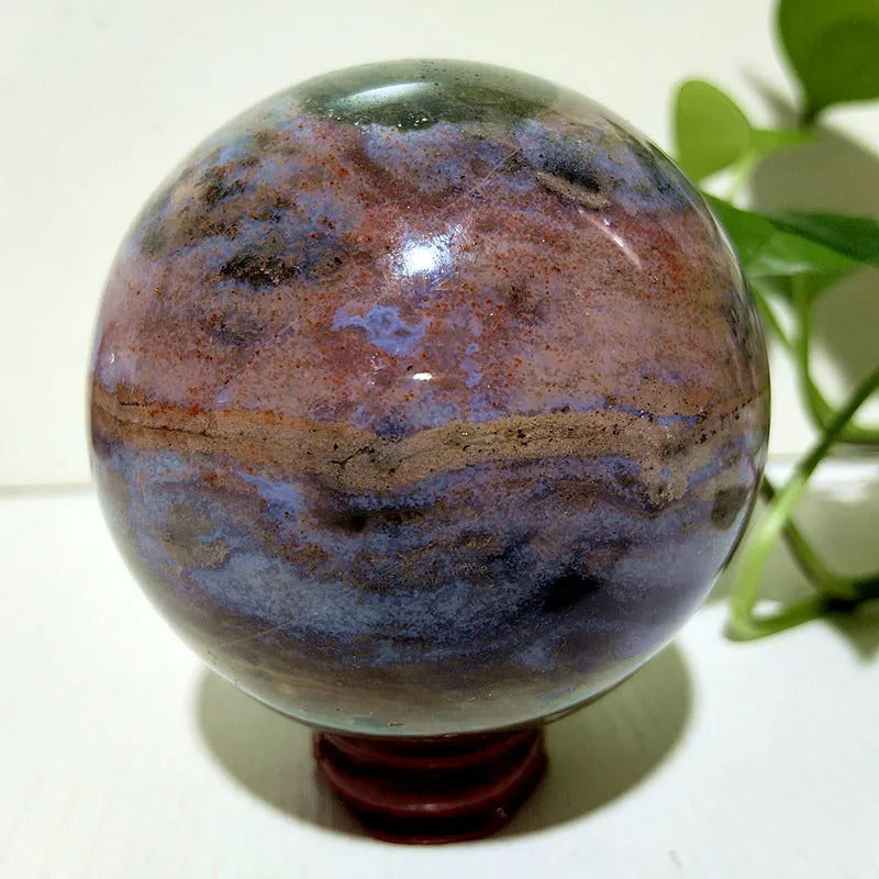 Esfera de cristal de jaspe oceánico de piedra natural, bola de Feng Shui para meditación, exorcismo espiritual, decoración de la habitación del hogar, curación Reiki