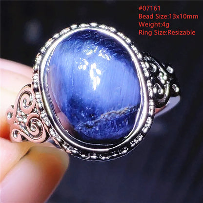 Natural Blue Pietersite Adjustable Ring Women Petersite Chatoyant Beads Namibia Fashion Jewelry Cat Eye Ring AAAAA