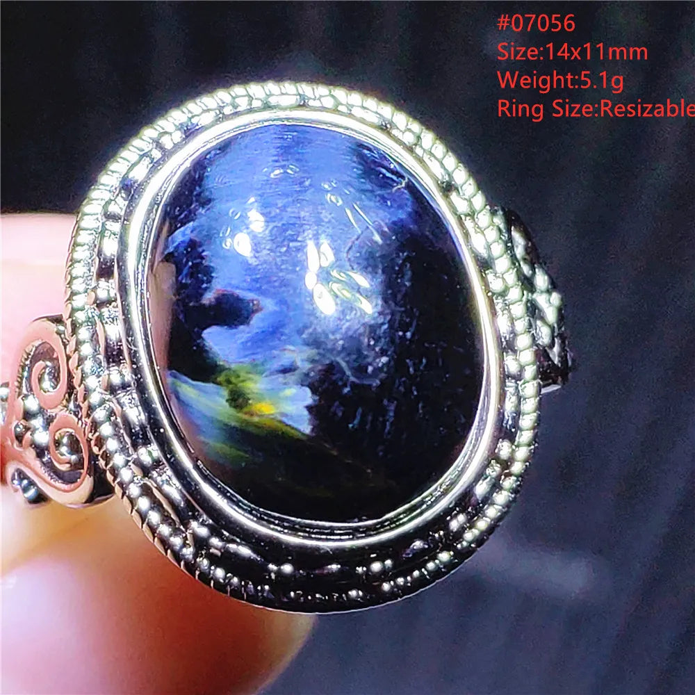 Natural Blue Pietersite Adjustable Ring Women Petersite Chatoyant Beads Namibia Fashion Jewelry Cat Eye Ring AAAAA