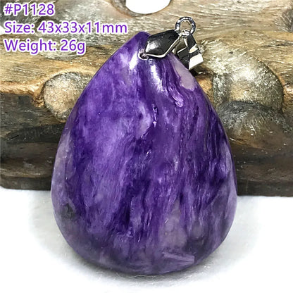 Colgante de collar de charoita morada natural de primera calidad, joyería para mujeres, hombres, regalo de suerte, cuentas de plata de cristal de belleza, piedra rusa AAAAA