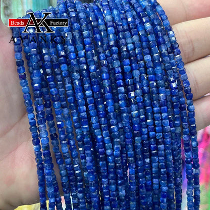 Natural Crystal Kyanite Stone Handmade Faceted Cube Loose Beads For DIY Jewelry Making Bracelet Necklace 15Ã¢â‚¬Å“ 3mm