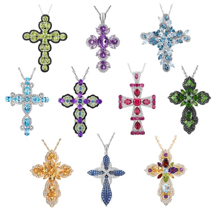 GZ ZONGFA Natural Colorful Gemstone Sterling Silver Cross Pendant Carats Genuine Amethyst Citrine Peridot Classic Women Jewelry