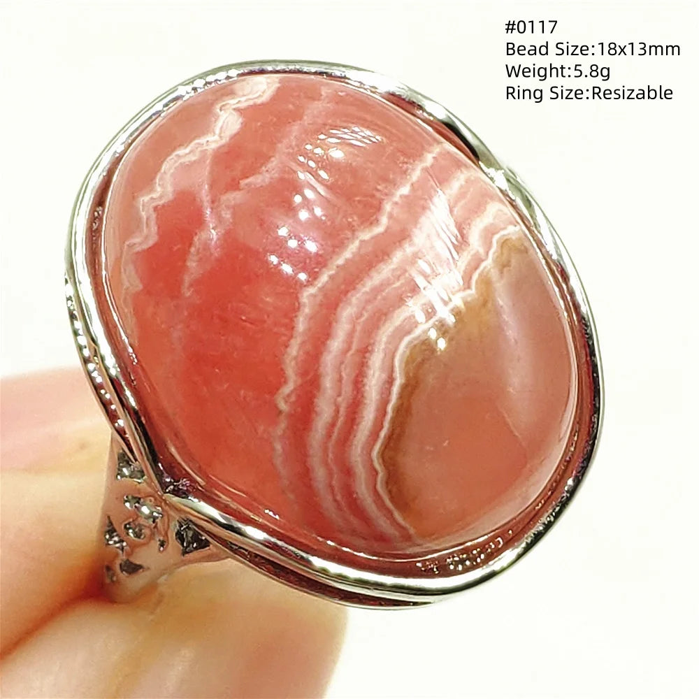 Natural Rose Rhodochrosite Ring Adjustable Ring Jewelry Woman Men Love Red Rhodochrosite Bead Healing Stone AAAAAA