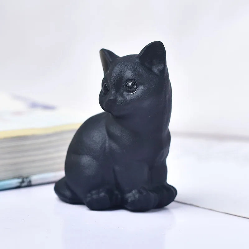 Natural Obsidian Cat Ornament Aquarium Home Decorations Crystals Crystal Room Decor Decoration Witchcraft Halloween Crafts