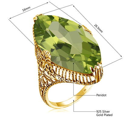 14*26mm Marquise Stone Olive Peridot Ring Gold For Women Trend Luxury Jewelry Birthstone Gems Unique Handmade Gift Female Sale