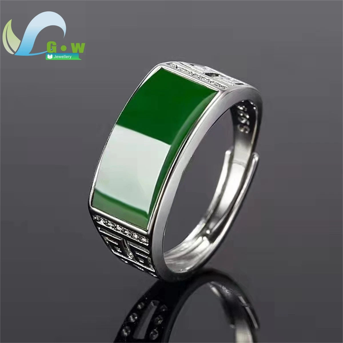 Domineering Chrysoprase Men's Ring Hetian Jade Jasper Set Spinach Green Versatile Charm Jewelry Fashion Retro Personality Gift