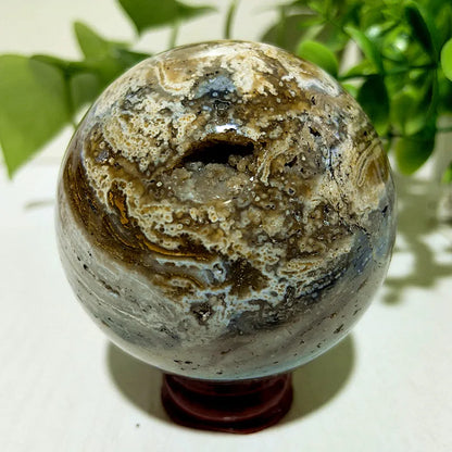 Natural Stone Pretty Ocean Jasper sphere Meditation Spirit Exorcism Feng Shui Crystal Ball Home Room Decoration Reiki Healing