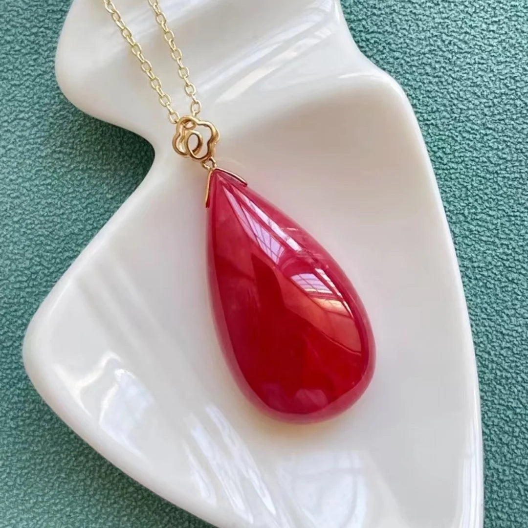 Natural Red Rhodonite Pendant Necklace Jewelry Gemstone 32*18mm Women Men Water Drop 18K Gold Rose Rhodonite Fashion AAAAAA