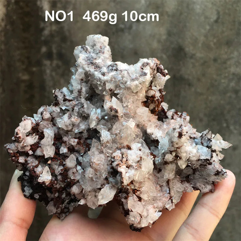 Unique Natural Crystal Quartz Specimen Raw Stone Hematite With Calcite Symbiont Cluster Home Room Decor Healing Crystals