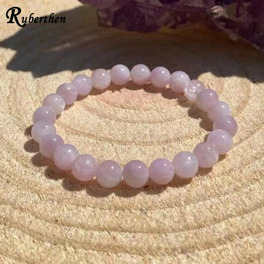 Pulseira de Kunzita Natural Ruberthen 8 MM Pedra preciosa de cura dos chakras Amor divino Proteção de energia negativa Joia