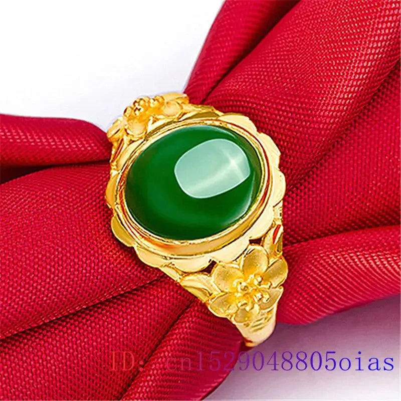 Green Jade Ring Men Women Amulet Fashion Zircon Natural Jewelry Gemstone Gifts 925 Silver Crystal Chalcedony Charm