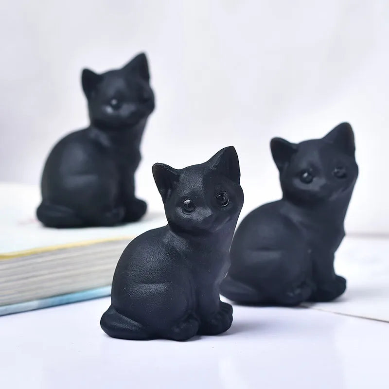 Natural Obsidian Cat Ornament Aquarium Home Decorations Crystals Crystal Room Decor Decoration Witchcraft Halloween Crafts