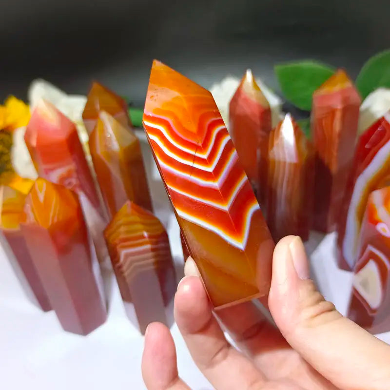 8-10cm Carnelian Towers Reiki Healing Crystal Quartz Red Agate Points For Collection Chakra Obelisk Home Decor