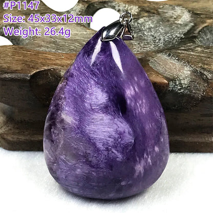 Colgante de collar de charoita morada natural de primera calidad, joyería para mujeres, hombres, regalo de suerte, cuentas de plata de cristal de belleza, piedra rusa AAAAA