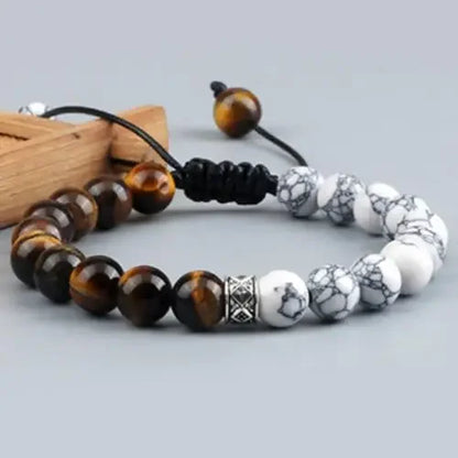 Charm Natural Stone Beads Bracelet 6mm Howlite Tiger Eye Lava Onyx Strand Bracelets Handmade Couple Bangles Friendship Jewelry