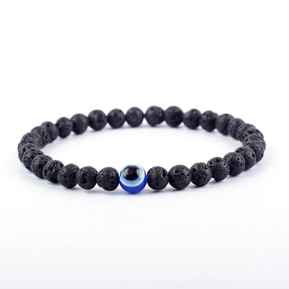 Blue Evil Eye Polished Black Onyx Bracelet Men Women 6mm Bead Obisidian Hematite Resin Jewelry Pink Reiki Healing Bulk Wholesale