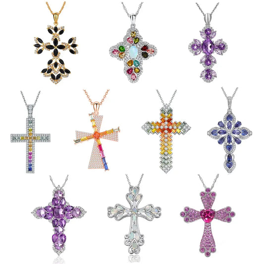 GZ ZONGFA Natural Colorful Gemstone Sterling Silver Cross Pendant Carats Genuine Amethyst Citrine Peridot Classic Women Jewelry