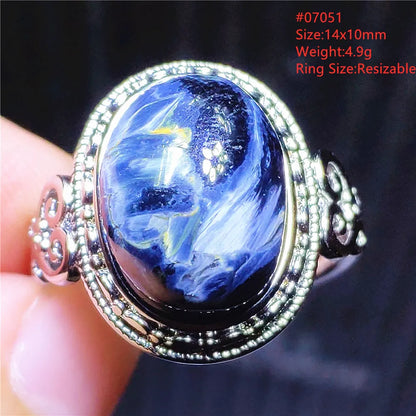 Natural Blue Pietersite Adjustable Ring Women Petersite Chatoyant Beads Namibia Fashion Jewelry Cat Eye Ring AAAAA